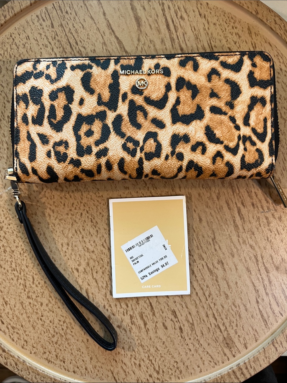 Michael Kors Leopard-Print Zip Around Wristlet - Black/Brown
